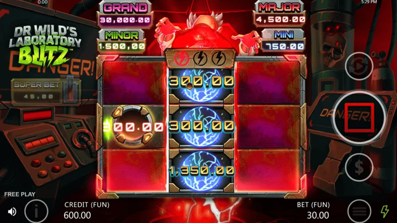 Dr. Wild's Laboratory Blitz - bonus round gameplay screen